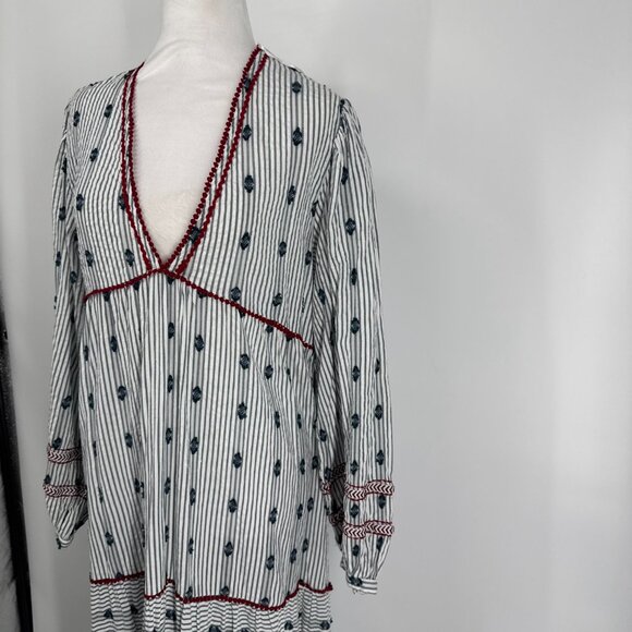 Zara Striped Embroidered Maxi Dress Size Large - Picture 4 of 11